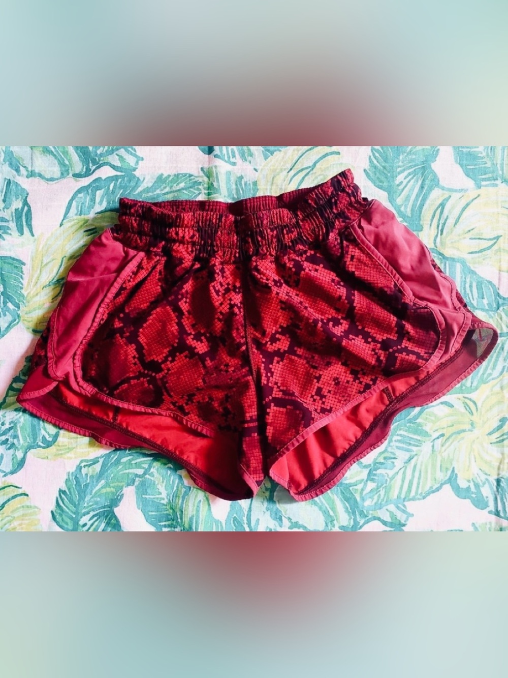 lululemon athletica Red Snake-Print Athletic Shorts